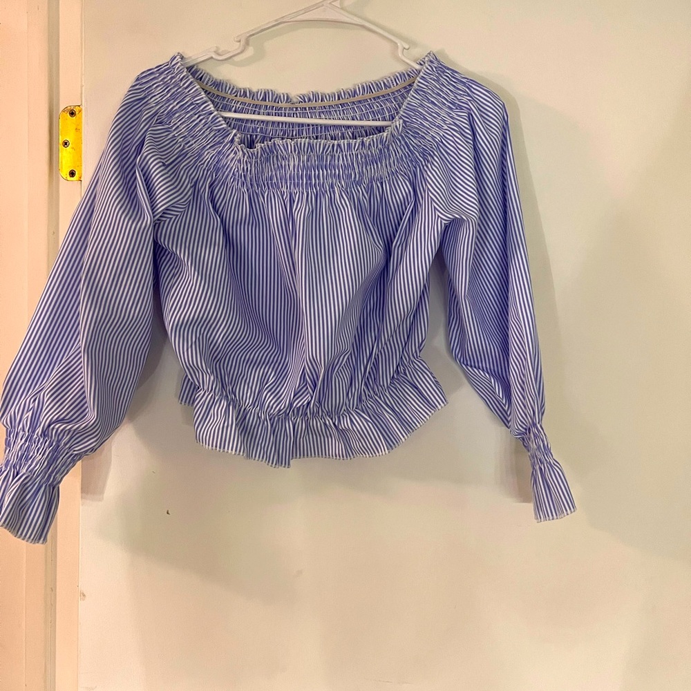 Crop top off the shoulder pinstripe shirt. Worn once